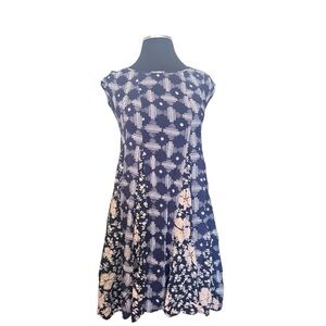 Anthropologie Maeve Indiga Blue Floral Tie Back Abstract Swing Dress Size XS
